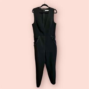Low Cut V-Neck Black Sleeveless Jumpsuit Large ShoeDazzle